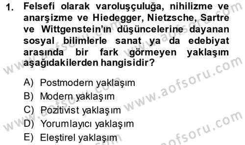 Sosyolojiye Giriş Dersi 2014 - 2015 Yılı (Vize) Ara Sınav Soruları 1. Soru