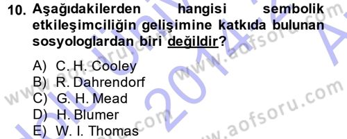 Sosyolojiye Giriş Dersi 2014 - 2015 Yılı (Vize) Ara Sınav Soruları 10. Soru