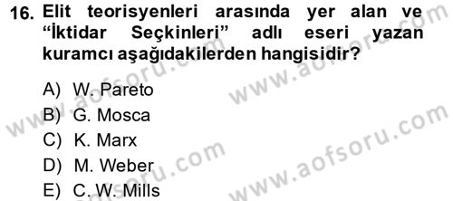 Sosyolojiye Giriş Dersi 2014 - 2015 Yılı (Vize) Ara Sınav Soruları 16. Soru