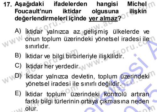 Sosyolojiye Giriş Dersi 2014 - 2015 Yılı (Vize) Ara Sınav Soruları 17. Soru