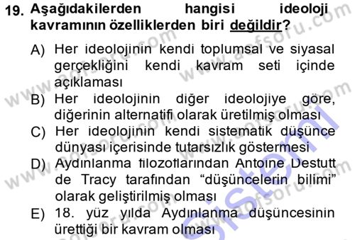 Sosyolojiye Giriş Dersi 2014 - 2015 Yılı (Vize) Ara Sınav Soruları 19. Soru