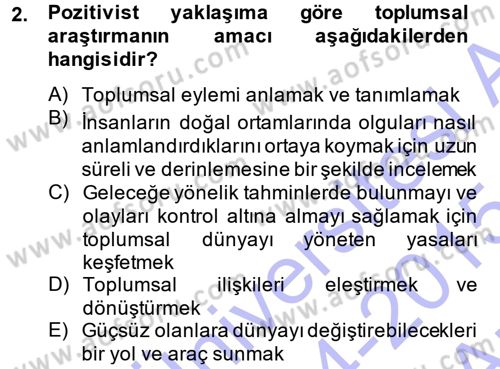 Sosyolojiye Giriş Dersi 2014 - 2015 Yılı (Vize) Ara Sınav Soruları 2. Soru