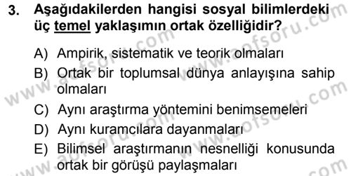 Sosyolojiye Giriş Dersi 2014 - 2015 Yılı (Vize) Ara Sınav Soruları 3. Soru