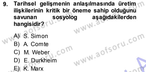 Sosyolojiye Giriş Dersi 2014 - 2015 Yılı (Vize) Ara Sınav Soruları 9. Soru
