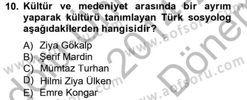 Sosyolojiye Giriş Dersi 2014 - 2015 Yılı (Final) Dönem Sonu Sınav Soruları 10. Soru