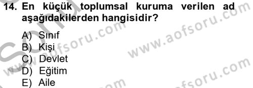 Sosyolojiye Giriş Dersi 2014 - 2015 Yılı (Final) Dönem Sonu Sınav Soruları 14. Soru