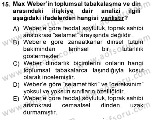 Sosyolojiye Giriş Dersi 2014 - 2015 Yılı (Final) Dönem Sonu Sınav Soruları 15. Soru