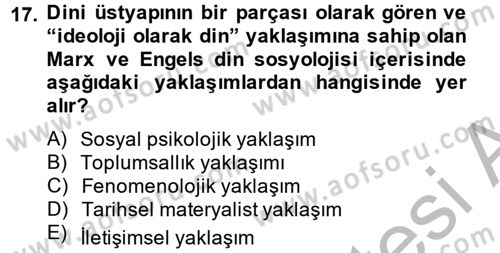 Sosyolojiye Giriş Dersi 2014 - 2015 Yılı (Final) Dönem Sonu Sınav Soruları 17. Soru