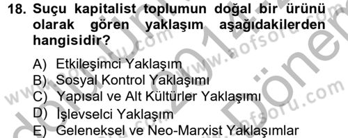 Sosyolojiye Giriş Dersi 2014 - 2015 Yılı (Final) Dönem Sonu Sınav Soruları 18. Soru