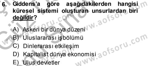 Sosyolojiye Giriş Dersi 2014 - 2015 Yılı (Final) Dönem Sonu Sınav Soruları 6. Soru