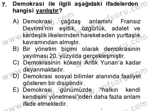 Sosyolojiye Giriş Dersi 2014 - 2015 Yılı (Final) Dönem Sonu Sınav Soruları 7. Soru