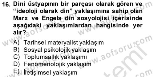 Sosyolojiye Giriş Dersi 2014 - 2015 Yılı Tek Ders Sınav Soruları 16. Soru