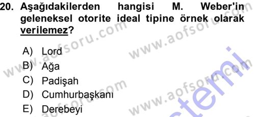 Sosyolojiye Giriş Dersi 2015 - 2016 Yılı (Vize) Ara Sınavı 20. Soru