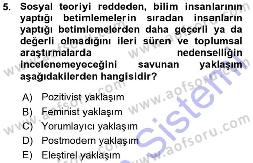 Sosyolojiye Giriş Dersi 2015 - 2016 Yılı (Vize) Ara Sınavı 5. Soru