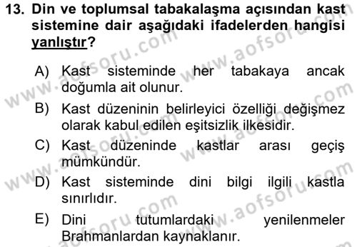 Sosyolojiye Giriş Dersi 2015 - 2016 Yılı (Final) Dönem Sonu Sınav Soruları 13. Soru