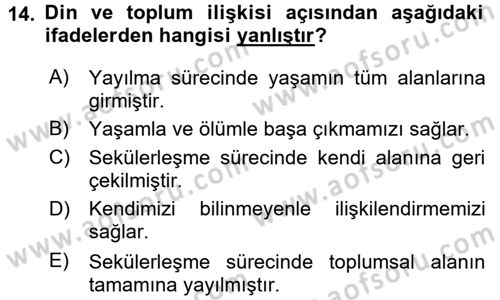 Sosyolojiye Giriş Dersi 2015 - 2016 Yılı (Final) Dönem Sonu Sınav Soruları 14. Soru