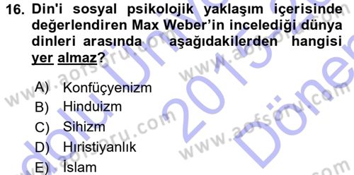Sosyolojiye Giriş Dersi 2015 - 2016 Yılı (Final) Dönem Sonu Sınav Soruları 16. Soru