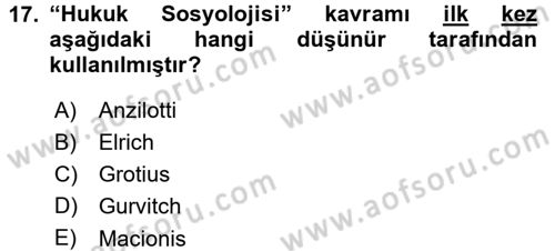 Sosyolojiye Giriş Dersi 2015 - 2016 Yılı (Final) Dönem Sonu Sınav Soruları 17. Soru