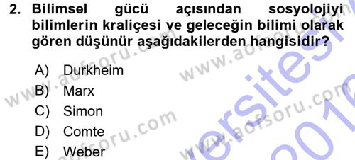 Sosyolojiye Giriş Dersi 2015 - 2016 Yılı (Final) Dönem Sonu Sınav Soruları 2. Soru