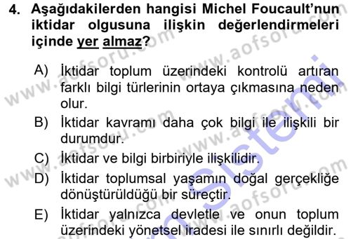 Sosyolojiye Giriş Dersi 2015 - 2016 Yılı (Final) Dönem Sonu Sınav Soruları 4. Soru