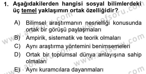 Sosyolojiye Giriş Dersi 2015 - 2016 Yılı Tek Ders Sınav Soruları 1. Soru