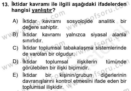 Sosyolojiye Giriş Dersi 2015 - 2016 Yılı Tek Ders Sınav Soruları 13. Soru