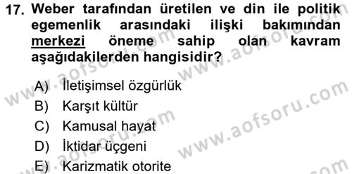 Sosyolojiye Giriş Dersi 2015 - 2016 Yılı Tek Ders Sınav Soruları 17. Soru