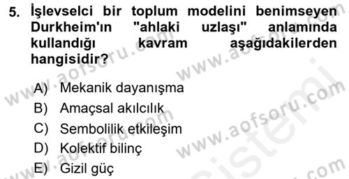 Sosyolojiye Giriş Dersi 2015 - 2016 Yılı Tek Ders Sınav Soruları 5. Soru