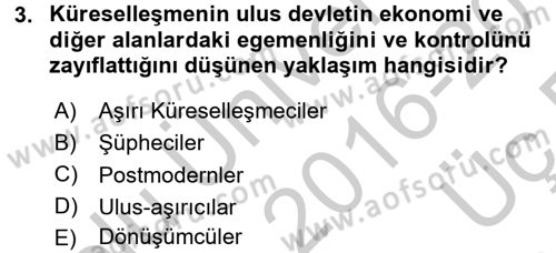 Sosyolojiye Giriş Dersi 2016 - 2017 Yılı 3 Ders Sınav Soruları 3. Soru