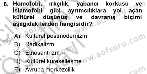 Sosyolojiye Giriş Dersi 2016 - 2017 Yılı 3 Ders Sınav Soruları 6. Soru