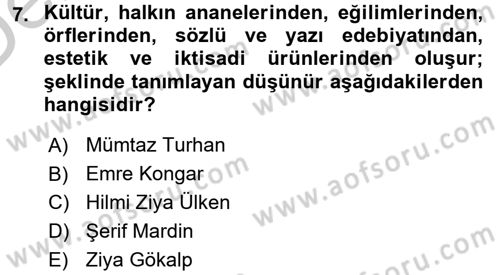 Sosyolojiye Giriş Dersi 2016 - 2017 Yılı 3 Ders Sınav Soruları 7. Soru