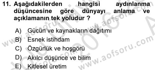 Sosyolojiye Giriş Dersi 2016 - 2017 Yılı (Vize) Ara Sınav Soruları 11. Soru