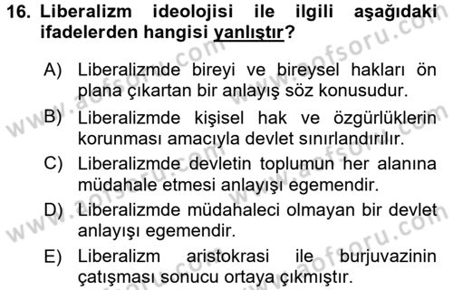 Sosyolojiye Giriş Dersi 2016 - 2017 Yılı (Vize) Ara Sınav Soruları 16. Soru
