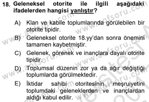 Sosyolojiye Giriş Dersi 2016 - 2017 Yılı (Vize) Ara Sınav Soruları 18. Soru