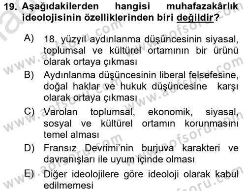 Sosyolojiye Giriş Dersi 2016 - 2017 Yılı (Vize) Ara Sınav Soruları 19. Soru