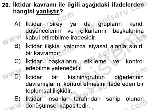 Sosyolojiye Giriş Dersi 2016 - 2017 Yılı (Vize) Ara Sınav Soruları 20. Soru
