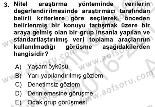Sosyolojiye Giriş Dersi 2016 - 2017 Yılı (Vize) Ara Sınav Soruları 3. Soru