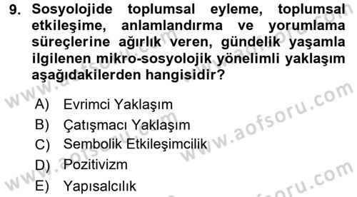 Sosyolojiye Giriş Dersi 2016 - 2017 Yılı (Vize) Ara Sınav Soruları 9. Soru