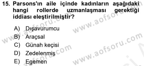 Sosyolojiye Giriş Dersi 2017 - 2018 Yılı 3 Ders Sınavı 15. Soru