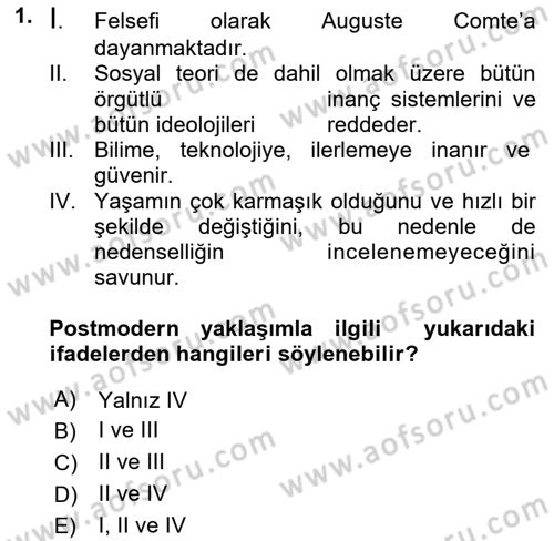 Sosyolojiye Giriş Dersi 2018 - 2019 Yılı 3 Ders Sınav Soruları 1. Soru