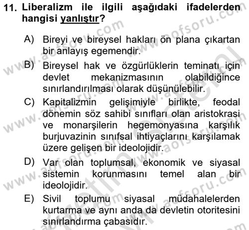 Sosyolojiye Giriş Dersi 2018 - 2019 Yılı 3 Ders Sınav Soruları 11. Soru