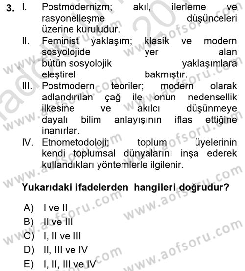 Sosyolojiye Giriş Dersi 2018 - 2019 Yılı 3 Ders Sınav Soruları 3. Soru
