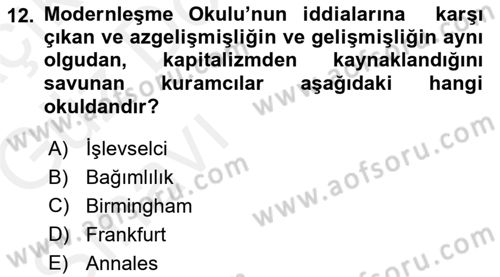 Sosyolojiye Giriş Dersi 2018 - 2019 Yılı (Vize) Ara Sınav Soruları 12. Soru
