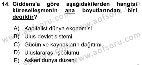Sosyolojiye Giriş Dersi 2018 - 2019 Yılı (Vize) Ara Sınav Soruları 14. Soru