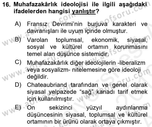 Sosyolojiye Giriş Dersi 2018 - 2019 Yılı (Vize) Ara Sınav Soruları 16. Soru