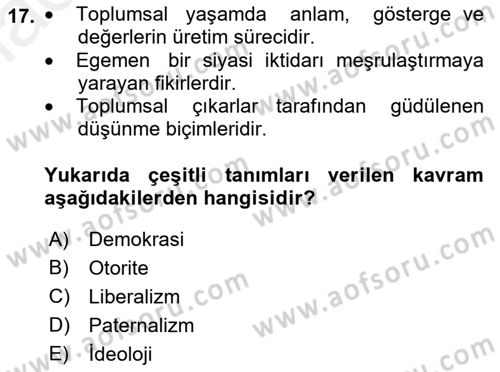 Sosyolojiye Giriş Dersi 2018 - 2019 Yılı (Vize) Ara Sınav Soruları 17. Soru