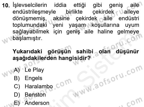 Sosyolojiye Giriş Dersi 2018 - 2019 Yılı (Final) Dönem Sonu Sınav Soruları 10. Soru