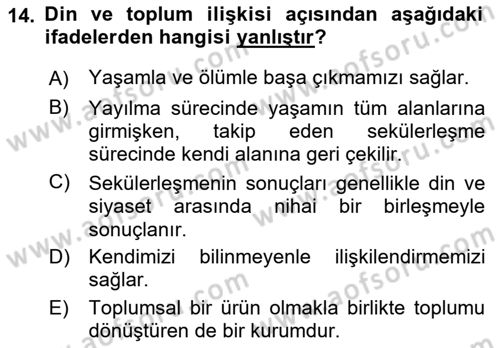 Sosyolojiye Giriş Dersi 2018 - 2019 Yılı (Final) Dönem Sonu Sınav Soruları 14. Soru
