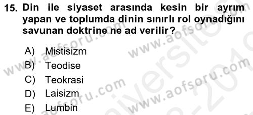 Sosyolojiye Giriş Dersi 2018 - 2019 Yılı (Final) Dönem Sonu Sınav Soruları 15. Soru