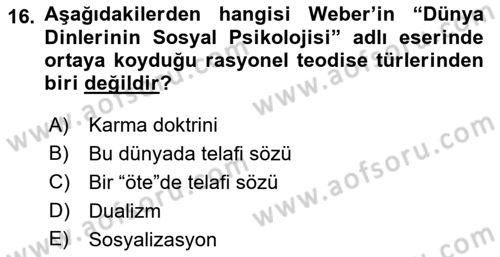 Sosyolojiye Giriş Dersi 2018 - 2019 Yılı (Final) Dönem Sonu Sınav Soruları 16. Soru
